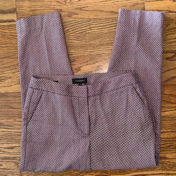 Talbots Heritage Pants Straight Leg Size 10 Red Blue Geometric Business Casual - Picture 9 of 12